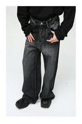 mens black baggy jeans male casual loose straight jeans trousers vintage hip hop denim pants unique jeans style 184
