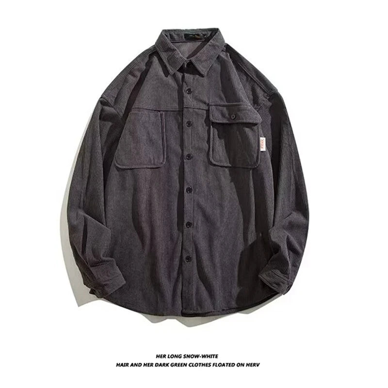 American Corduroy Cotton Shirt Man Thickening Long Sleeve Brand Trendy French Style Designer Loose Casual Workwear Coats