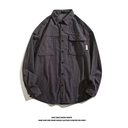 American Corduroy Cotton Shirt Man Thickening Long Sleeve Brand Trendy French Style Designer Loose Casual Workwear Coats