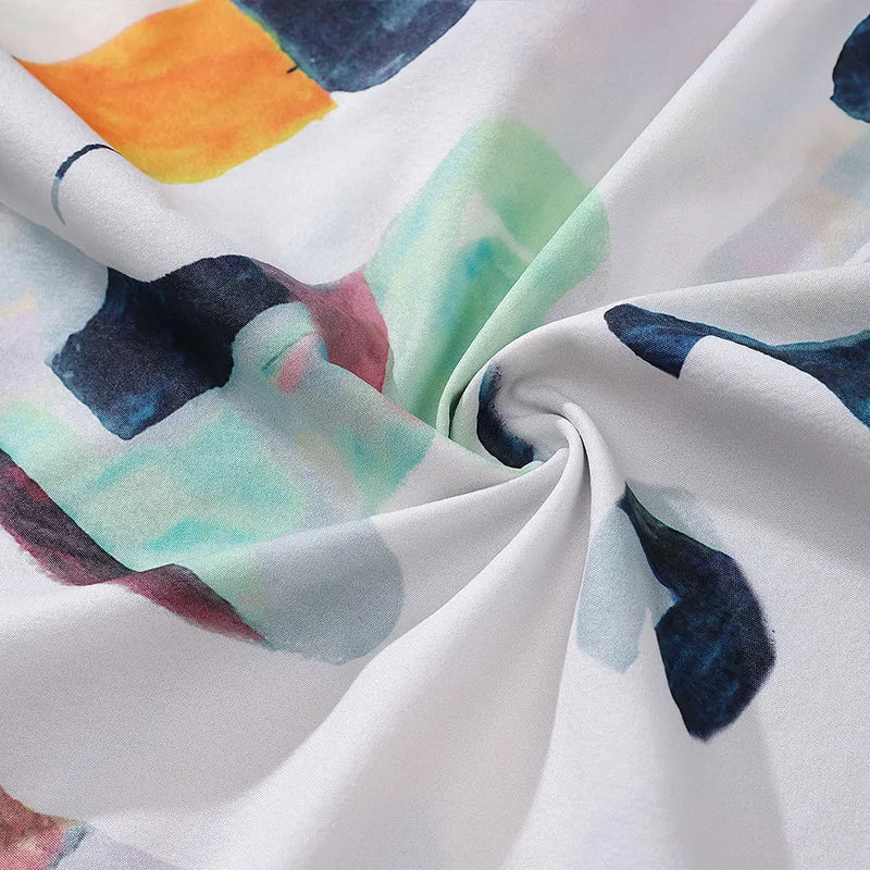 High Street Abstract Colorblock Painting Hawaiian Shirts for Men Autumn Trendy Shirt Oversized
