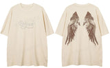 Vaporwave Broken heart – Men Retro T Shirts Rhinestone Wing Washed Short Sleeve T Shi