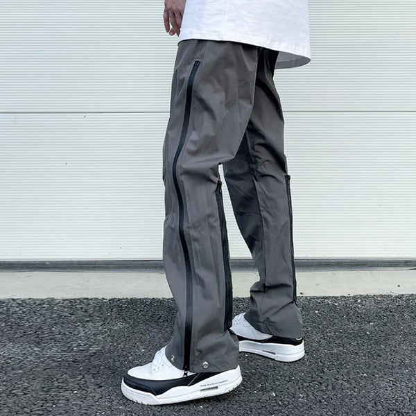 retro hip hop drawstring back zipper breathable casual trousers mens straight solid color vibe style oversized track pants relaxed fit trousers