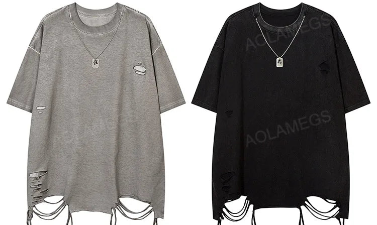 Skatercore Crying angel – Men T Shirts Solid Ripped With Necklace T Shirt Harajuku Vin