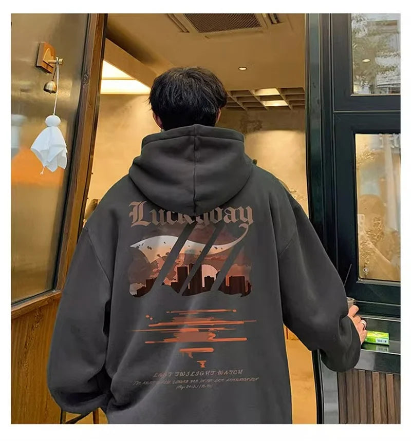 New Hip Hop Graphic Pullover Hoodies For Men Cotton Fleece Vintage Hoo