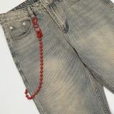 red chain pendant washed vintage jeans men women streetwear fashion hip hop loose casual wide leg denim jeans pants trousers vintage washed jeans
