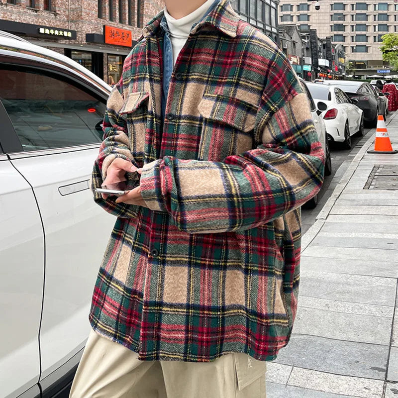 Woolen Coat Men Warm Oversized Retro Thickened Woolen Jacket Mens Streetwear