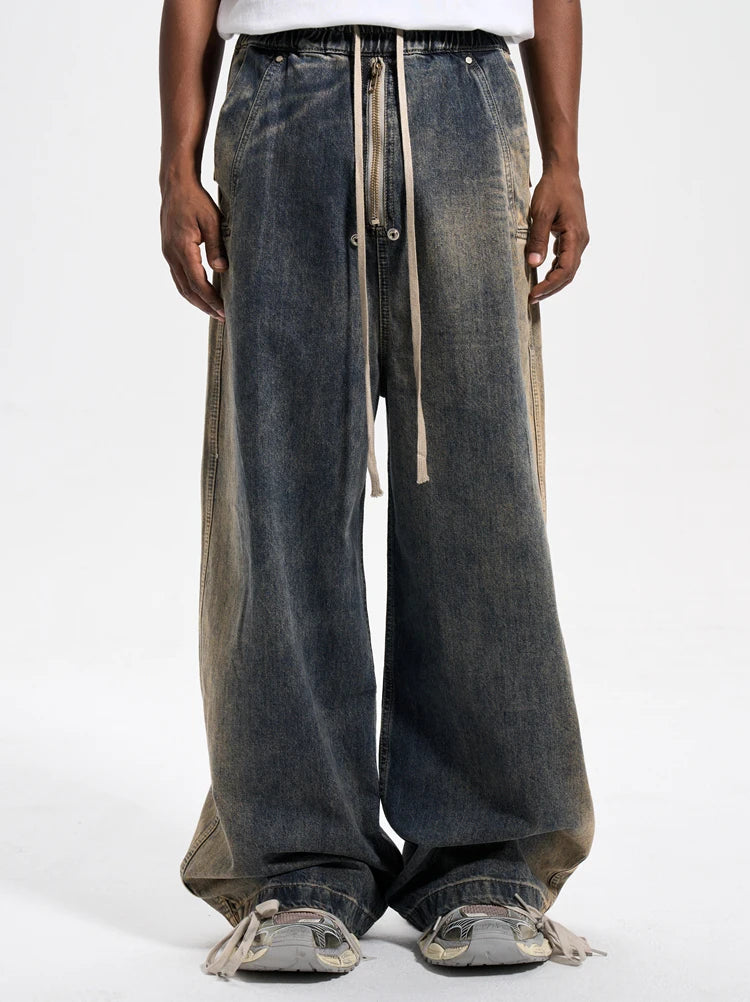 mens high street loose denim jeans casual straight retro washed jeans hip hop streetwear casual wide legs joggers baggy jeans unique joggers style 2864