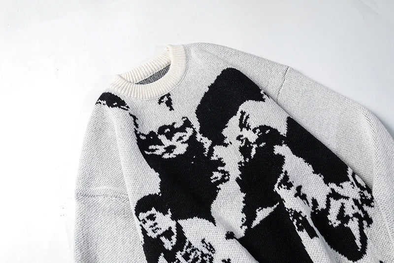 hip hop punk knitted oversized sweater mens autumn winter o neck long sleeve pullover streetwear unisex loose sweaters clothing - Y2K grunge street style, high quality cotton hoodie, oversized streetwear hoodie