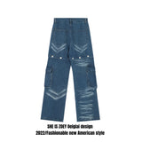 american retro buttons detachable design wide cargo jeans mens womens straight leg pants hip hop washed jeans overall 2023 unique cargo style 914