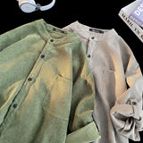 Men's Cardigan Japanese Style Solid Color Short Sleeve Shirts Turn-down Collar Casual Loose Blouses Spring Summer Male Clothing