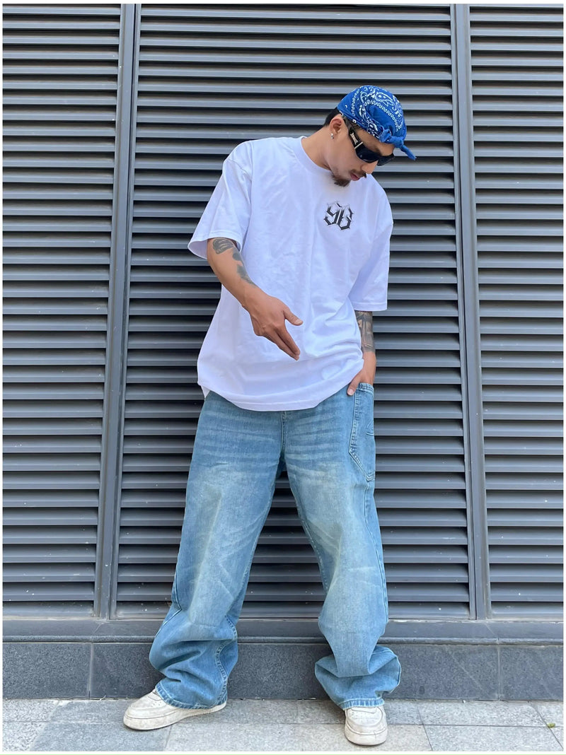 fashion loose streetwear denim jeans pants unisex casual side pocket wide legs jean trousers hip hop joggers mens baggy jeans unique joggers style 1770