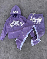 2024 y2k long sleeved foam printed pullover hoodie sweatshirt and pants two piece streetwear trendy wear dark vintage casual unique default style 2287