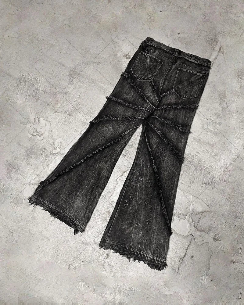 2023 street retro raw edge high waist skinny jeans mens y2k fashion casual loose versatile distressed wide leg jeans womens unique jeans style 1845