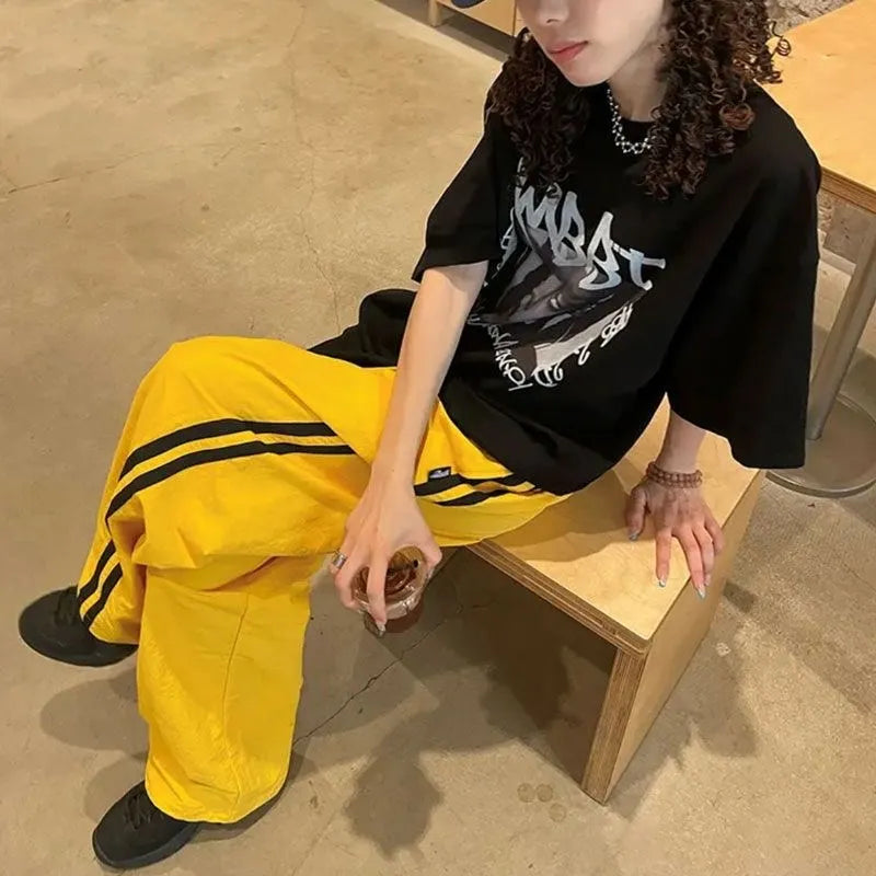 kpop vintage cargo casual harajuku pant women streetwear striped oversize baggy jogging sweatpants wide trousers school outfit unique joggers style 2256