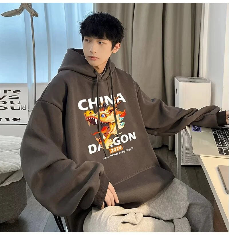 2024 New China Dragon Graphic Hoodies Men Hip Hop Streetwear Hoodie