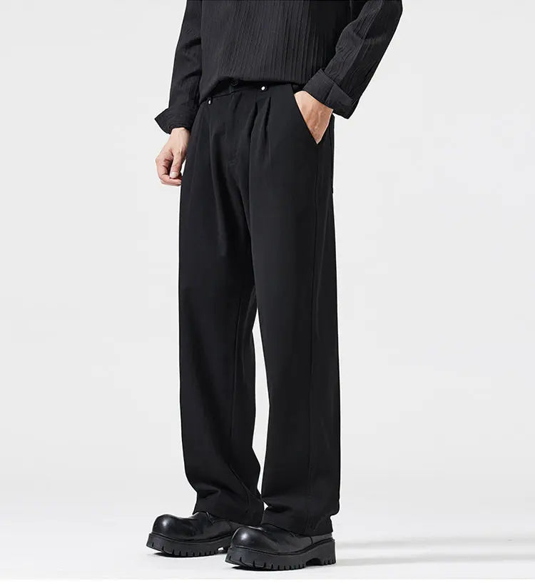 mens trend streetwear fashion loose casual plus size straight wide leg suit pant office man commute work pants trousers unique default style 2197