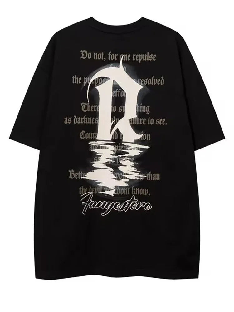 Vaporwave Barcode glitch – High Street Graffiti Letter Print Tee Shirt Mens Oversized C