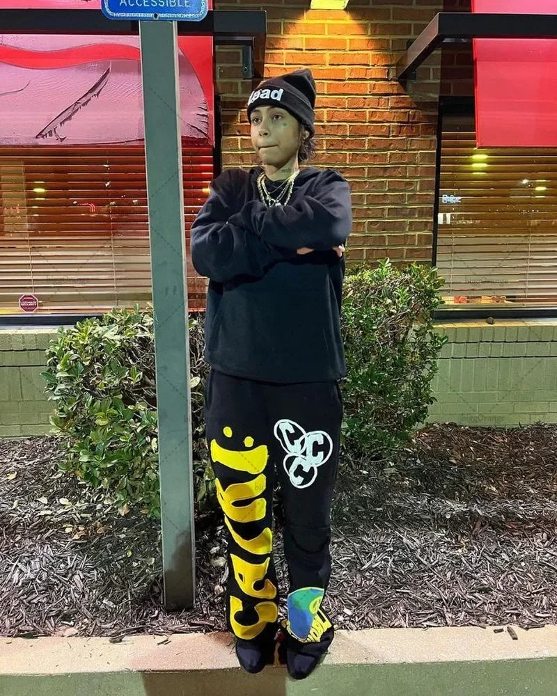 european and american new embroidered oversized trousers men y2k trendy hip hop knitted pants loose casual wide leg pants women unique default style 3619