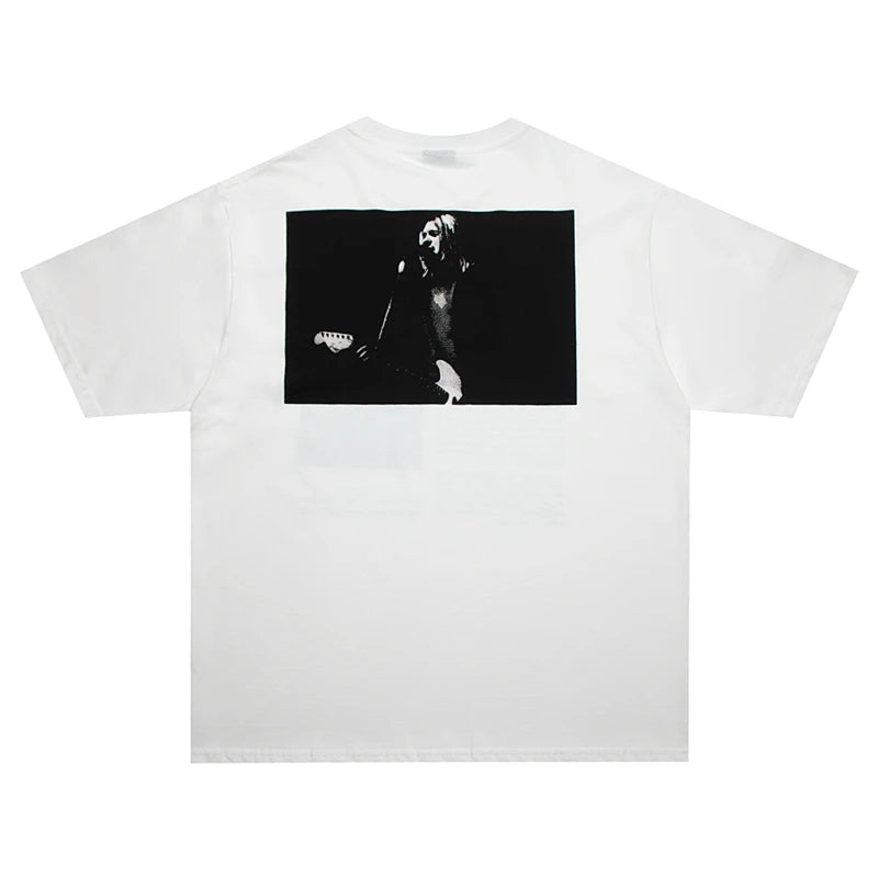 Skatercore Aesthetic print tee – Vintage Band Cobain Portrait Print Heavyweight Short Sleeve