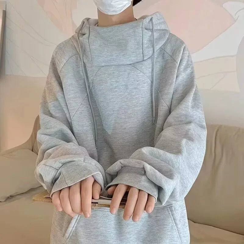 Autumn Turtleneck Fleece Hoodies Men 2024 New High Street Oversize Pullover Hoodie Unisex Y2K Vintage Hooded Sweatshirts Clothes