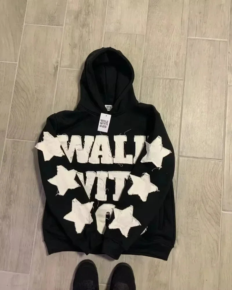 Street Y2K New Letter Patch Fleece Padded Warm Hoodie Women Harajuku C