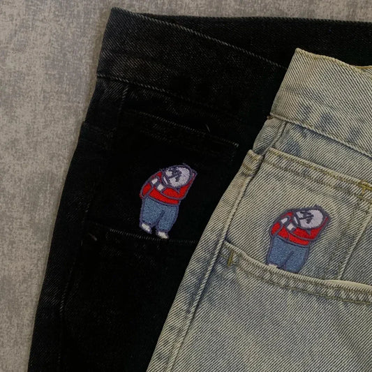 big boy denim y2k embroidery golf trap wang jeans men women streetwear baggy jeans pants leisure simple straight cargo trousers utility cargo pants