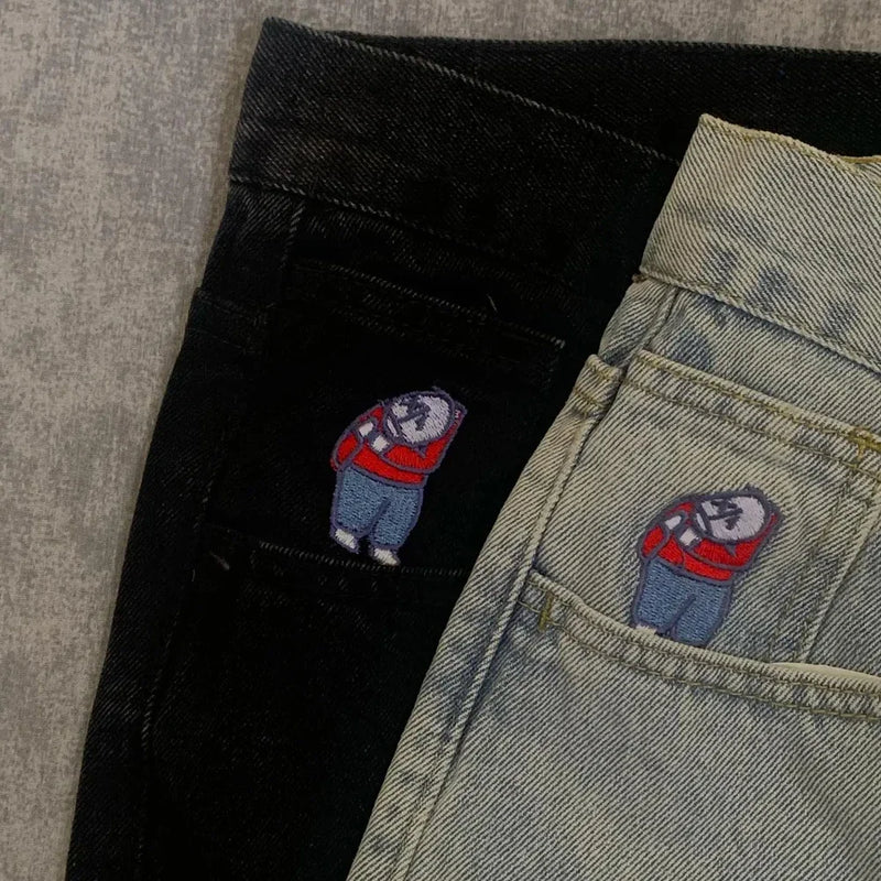 big boy denim y2k embroidery golf trap wang jeans men women streetwear baggy jeans pants leisure simple straight cargo trousers utility cargo pants