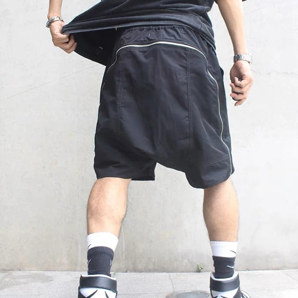 high street zipper pockets vibe style baggy drawstring summer shorts for men straight loose casual knee length pants oversized casual urban shorts