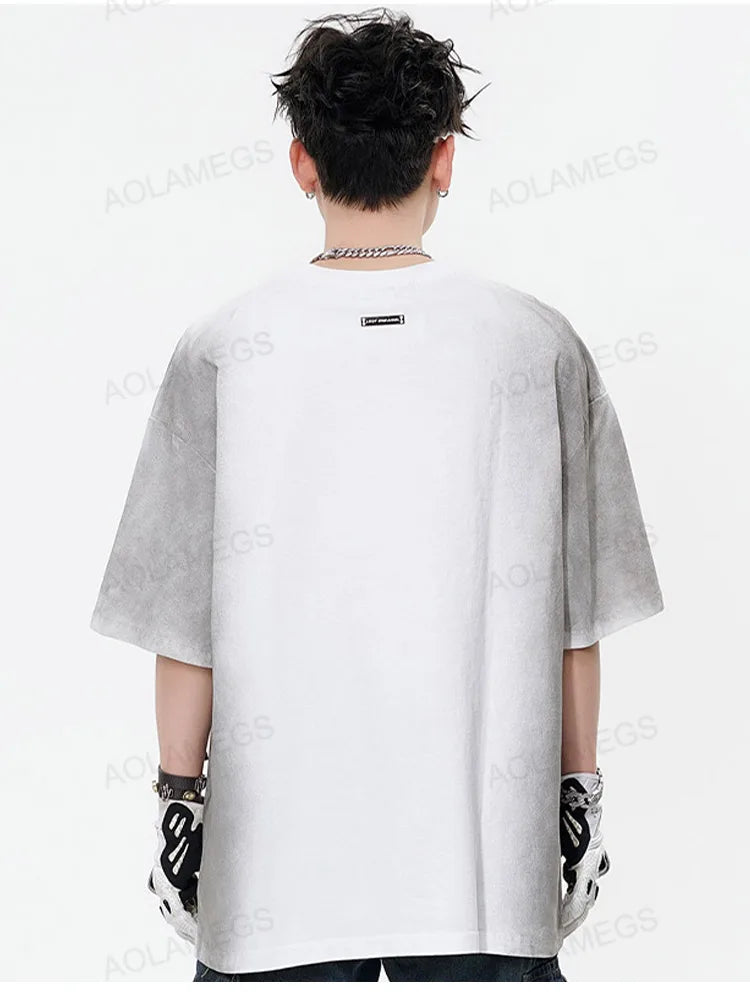 Gothic Vintage print – Men Y2K T Shirts Street Hip Hop Gradient Tshirt Retro Washed