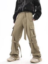 fashion cargo pants adjustable belts waist with side pockets joggers streetwear pant unisex casual loose straight baggy trousers streetwear sweatpants