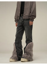 harajuku denim straight jeans men trousers high street zipper detachable fur bottom streetwear casual loose joggers jean pants unique joggers style 3974