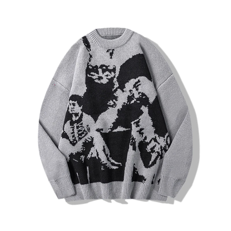 hip hop punk knitted oversized sweater mens autumn winter o neck long sleeve pullover streetwear unisex loose sweaters clothing - Y2K grunge street style, 2025 streetwear drop, high quality cotton hoodie
