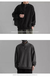 Mens Polar Fleece Half Zip Turtleneck Sweatshirts Korean Fashion Loose