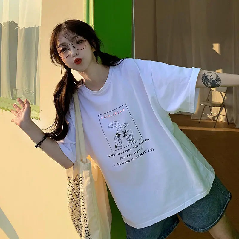 Glitchcore Oversized shirt – Summer Japanese Girly Cotton Short Sleeved T Shirt For Women