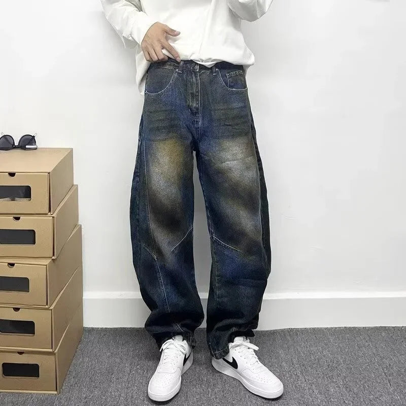 autumn hip hop graffiti painted baggy jeans mens y2l streetwear wide leg denim pants punk fashion distressed gradient jean urban skinny jeans