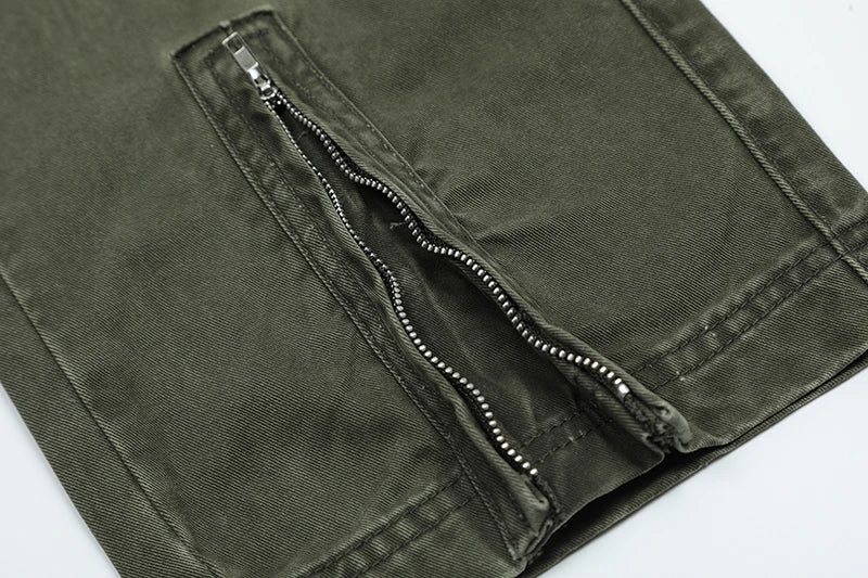 mens loose streetwear cargo straight pants high street casual bottom zipper multi pocket trousers hip hop safari style joggers unique joggers style 3321