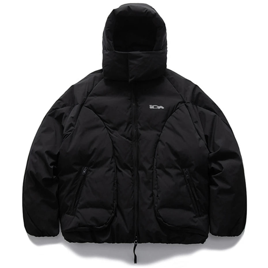Hooded Down Jackets Winter Parkas Coats Men Solid Loose Casual Down Coats Padded Jackets Parkas Black
