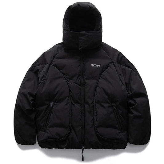 Hooded Down Jackets Winter Parkas Coats Men Solid Loose Casual Down Coats Padded Jackets Parkas Black