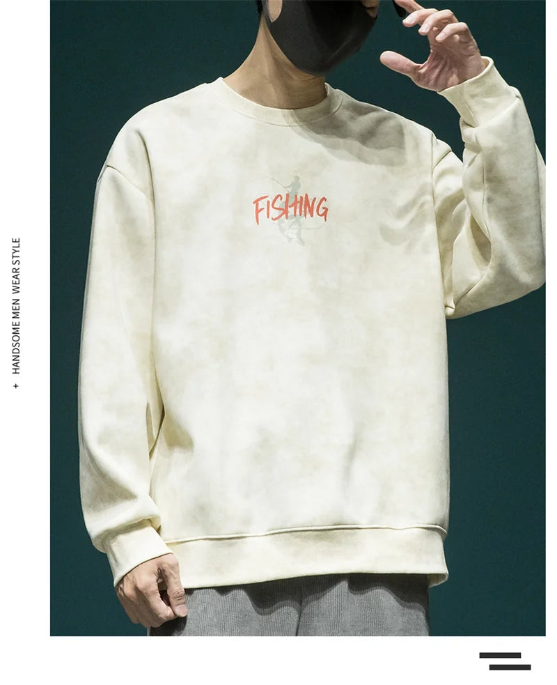 Autumn Funny Fishing Graphic Print Sweatshirts For Men High Street Let