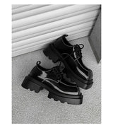 Men Streetwear Dark Black Fashion Thick Sole Platform PU Leather Casual Luxury High Street Increase Square Derby Shoes Man