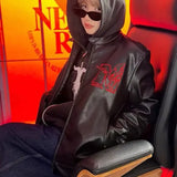 PU leather jacket men high-quality contrasting splicing jackets American retro y2k top European and American street high street