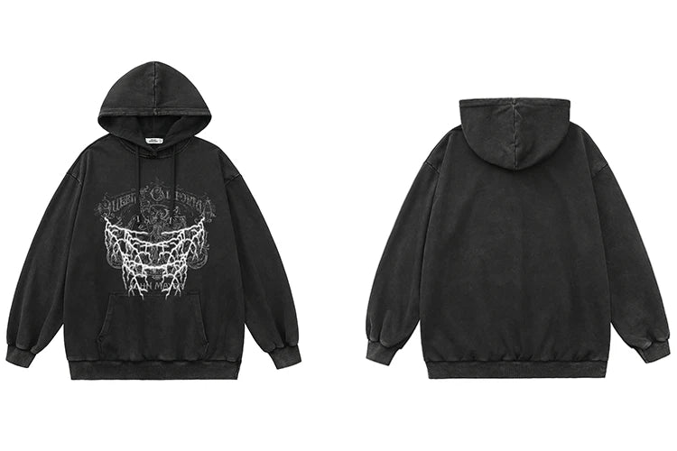 2023 Hip Hop Streetwear Hoodie Sweatshirt Washed Retro Graphic Lightni