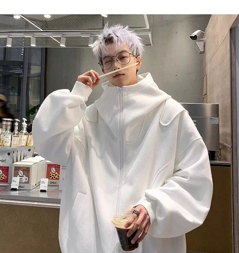 White Cardigan Sweatshirt Men 2024 Spring And Autumn New Style High En