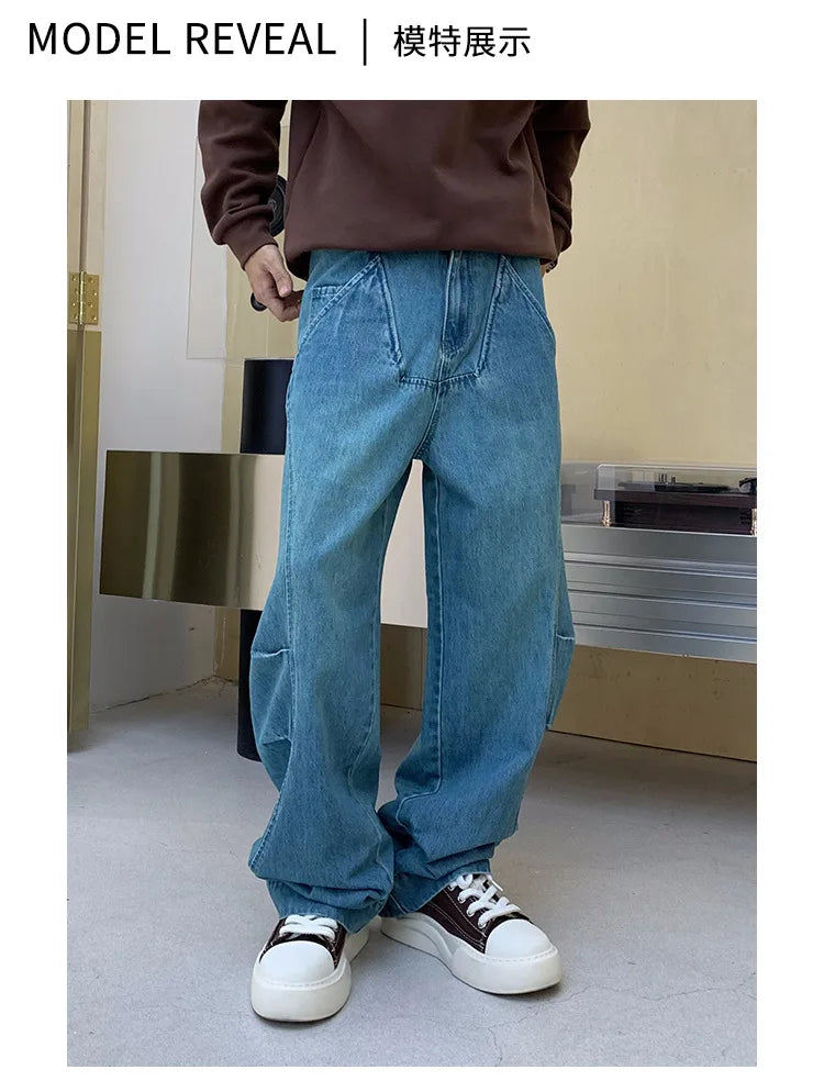 cityboy splice fashion brand jeans men streetwear hip hop vibe loose casual straight washed denim baggy jeans pant man trousers unique jeans style 2662