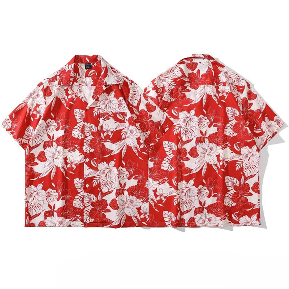 Fashionable Clothing Cuban Collar Floral Shirt Mens Summer Casual Loose Thin Short-Sleeved Shirt