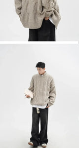 Autumn and Winter American New Style Men and Women Trendy Personalized Stand up Collar Knitted Shirt Couple Loose Retro Simple
