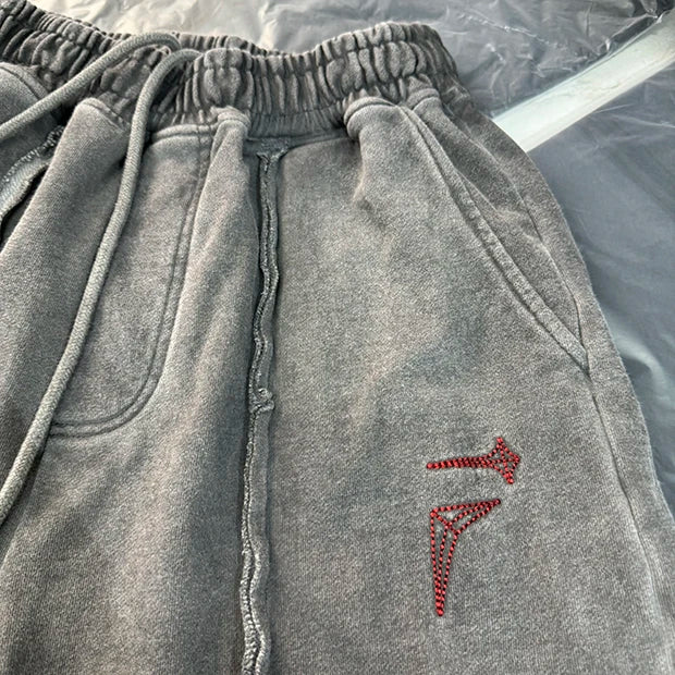 New 2024 Novelty High THUG CLUB Old Washed Rhine Stone Heavy Skateboard Street Cotton Casual Shorts Kanye Hip-hop Parkour #U46