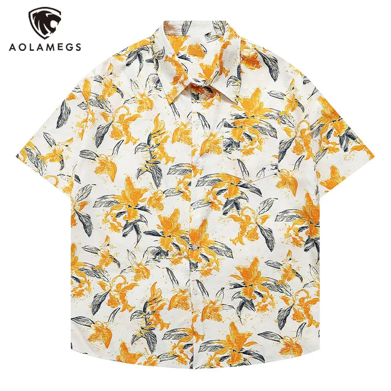 Men's Shirts Casual Fashion Hawaiian Shirts Sclassic Flower Pattern Half Sleeve Shirt Beach Fashion Versatile Tops Unisex