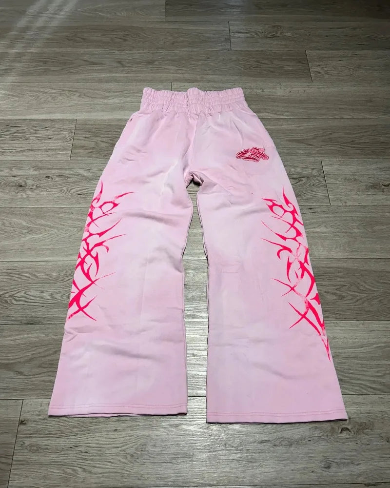 y2k letter flame print oversized women floor sweeping pants harajuku retro hip hop fashion versatile personality trousers men clean everyday pants