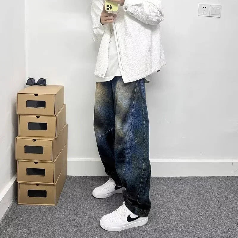autumn hip hop graffiti painted baggy jeans mens y2l streetwear wide leg denim pants punk fashion distressed gradient jean denim street jeans